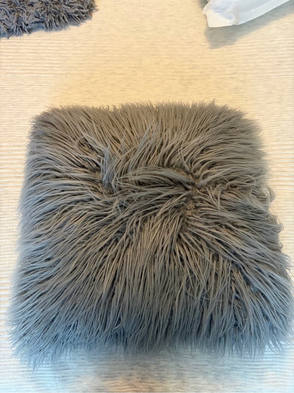 Plush Faux Fur Throw Pillow - Gray